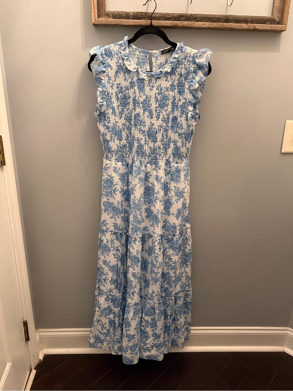 Blue & White Floral Smocked Maxi Dress